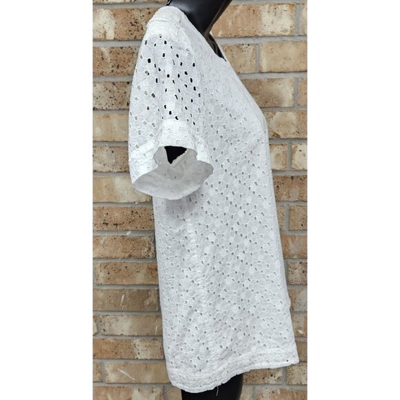 Burberry London Eyelet/Broderie Pleat Pintuck Short Sleeve Crewneck Blouse White - Picture 4 of 13